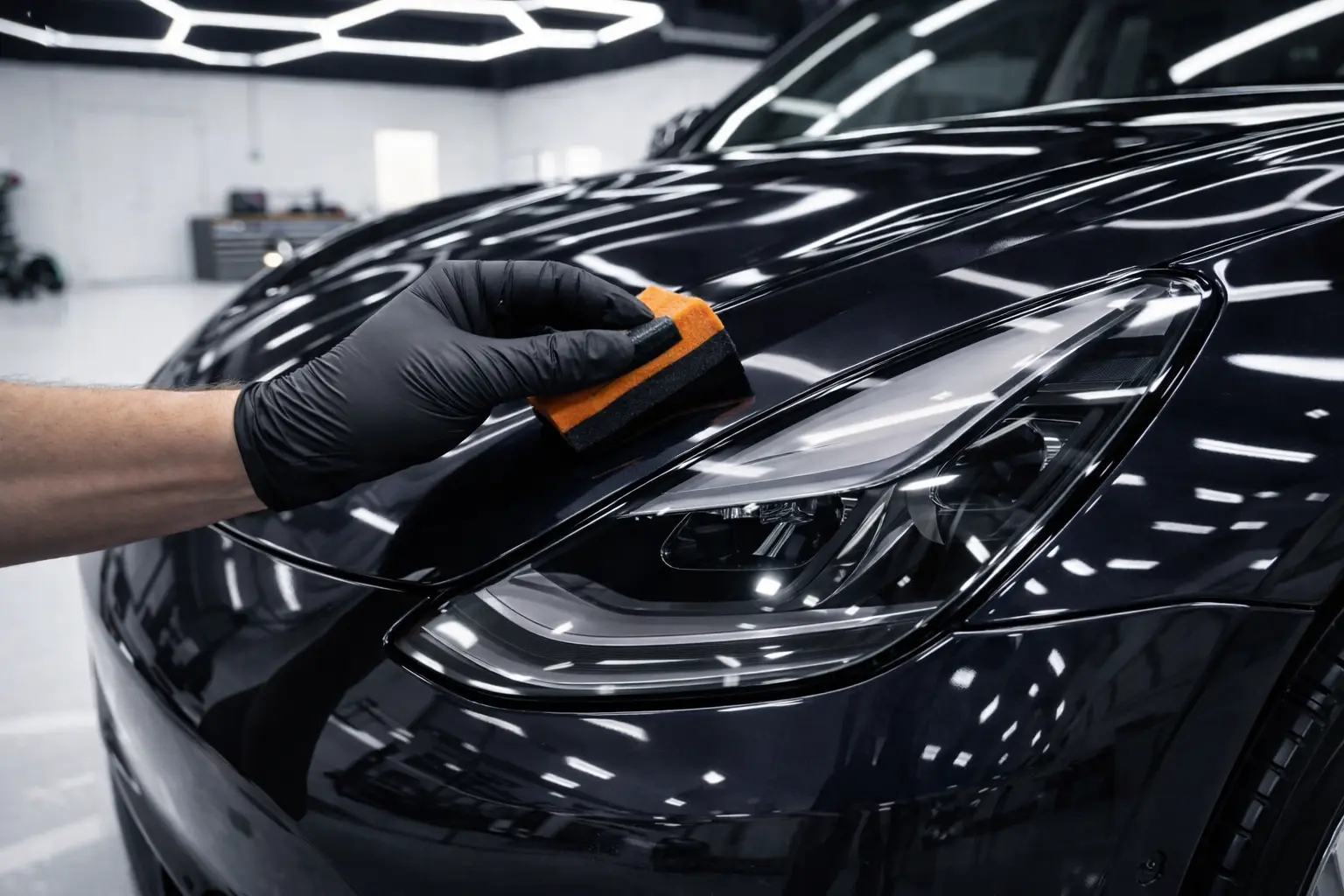 Water beading on a ceramic coated vehicle surface